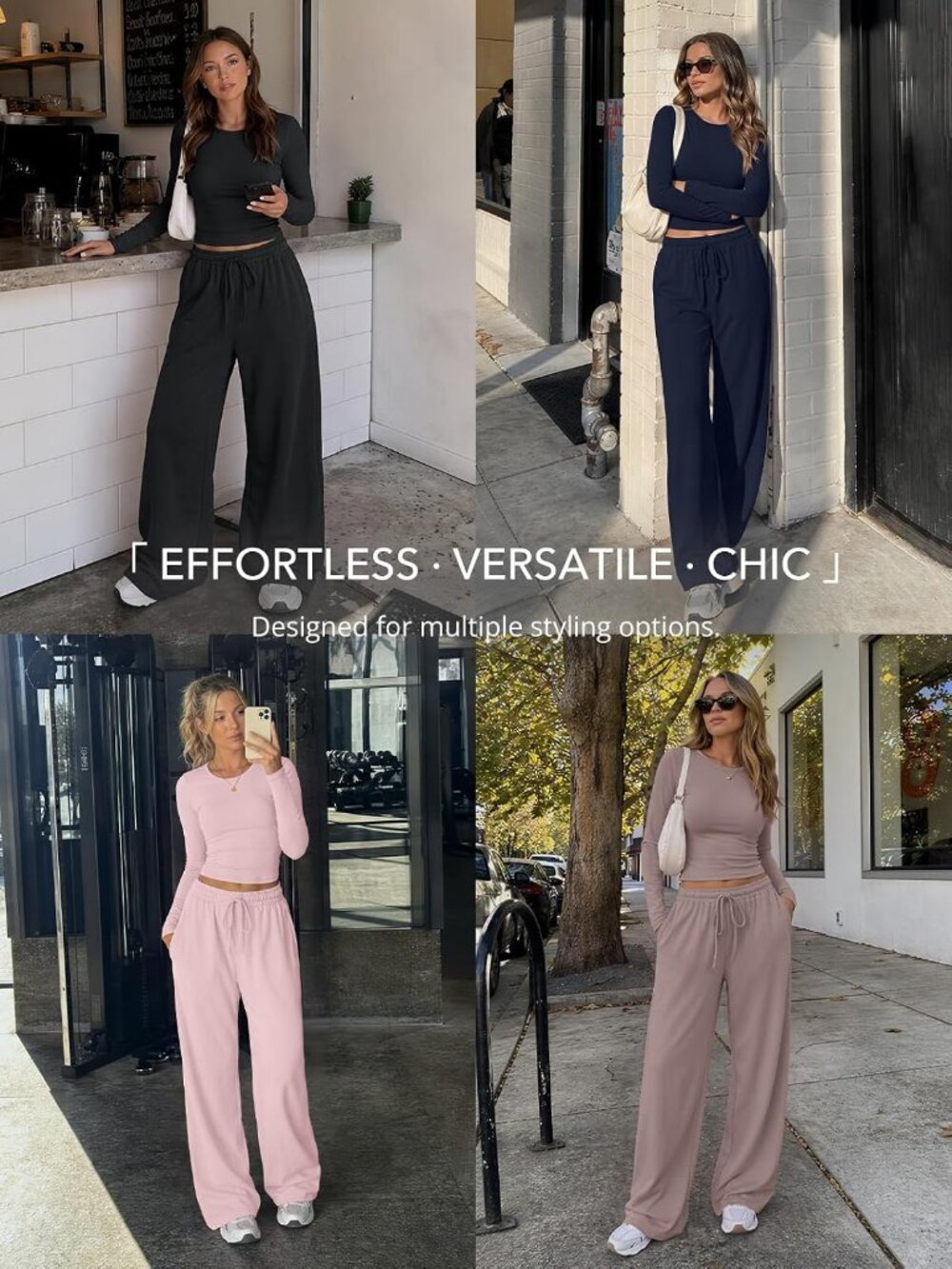 Women Striped White Black Winter Style Airport Lounge Set Pockets Wide Leg Pants - Picture 6 of 6